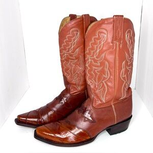 King Exotic EEL Snip Toe Cowboy Boots Brown 9 EE Embroidered Western Rodeo
